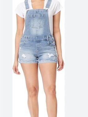No Boundaries Light Blue Denim Short Overalls size 3-5